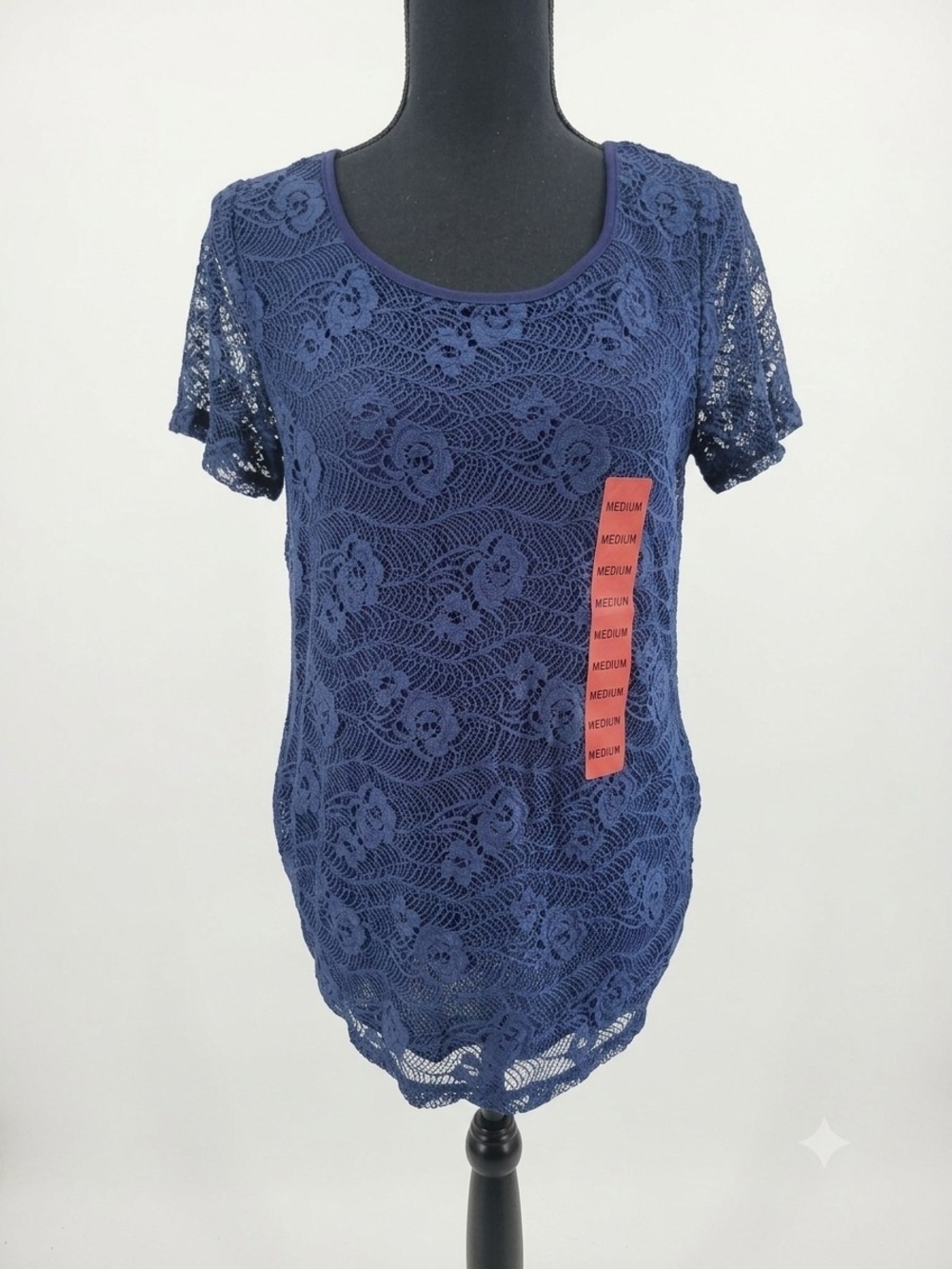 Leo & Nicole Navy Floral Lace Short-Sleeve Camisole